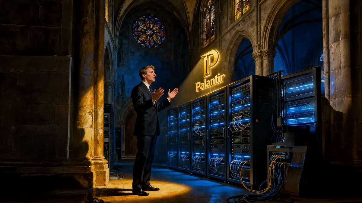 Ein Mann in einer Kirche mit Palantier Hardware
